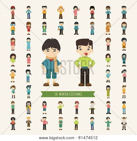Set Of 50 Winter Collection Character