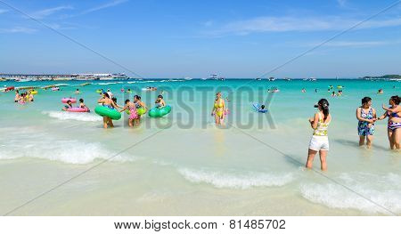 Tourists Playing At Beach, In Koh Larn, Pattaya, Thailand