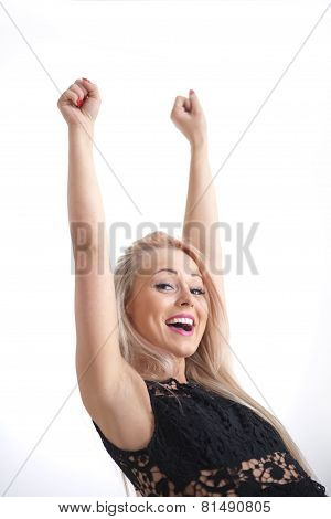 Ok Woman Winning And Exulting Smiling Blonde