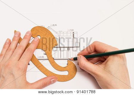 Woman Performs Technical Drawing