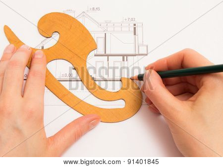 Woman Performs Technical Drawing