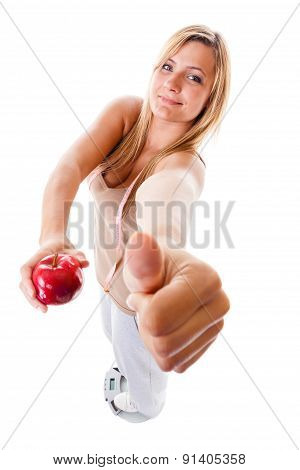 Girl On Scales Celebrating Weightloss