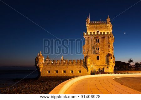 Belem Tower - Torre De Belem At Night In Lisbon, Portugal