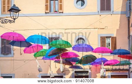 Colored Umbrellas In The Street