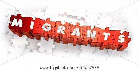 Migrants - Text on Red Puzzles.
