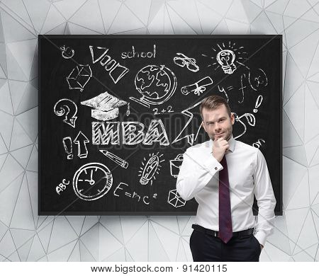 Senior Manager Is Thinking About Getting Of The Business Degree. A Concept Of The Mba Degree. Drawn