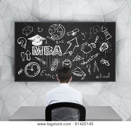 Rear View Of The Businessman Who Thinks About Getting Mba Degree.