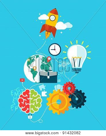 Business Start, Rocket Launch Concept Movement Of  Working Process, Brainstorming