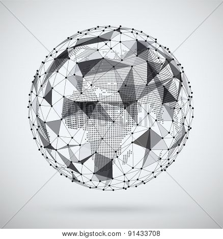 Global  Network, Sphere With A Pixel Map Inside. Abstract Geometric Spherical Shape. Globe Design.