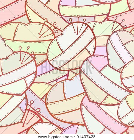 Patchwork hearts vector seamless pattern.