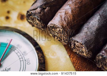 Close-up Quality Cigar And Humidor