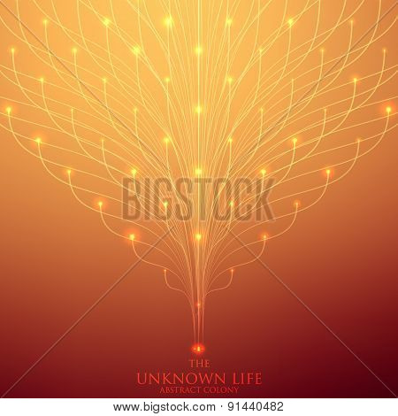 Abstract vector mesh background. Bioluminescence of tentacles. Futuristic style card.