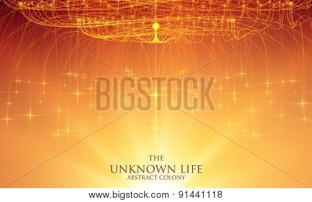 Abstract vector mesh background. Bioluminescence of tentacles. Futuristic style card.