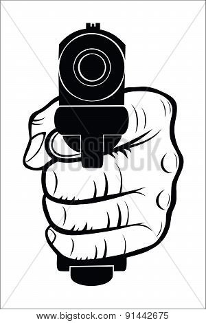 Hand pointing with the gun at you