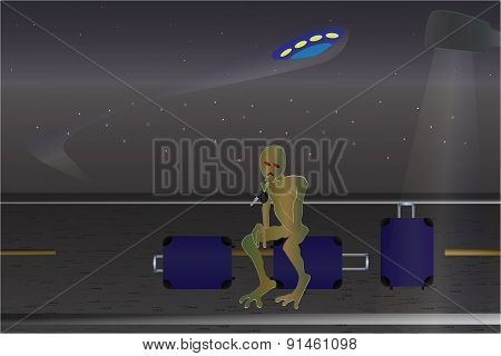 Ufo Incident. Cartoon Poster.