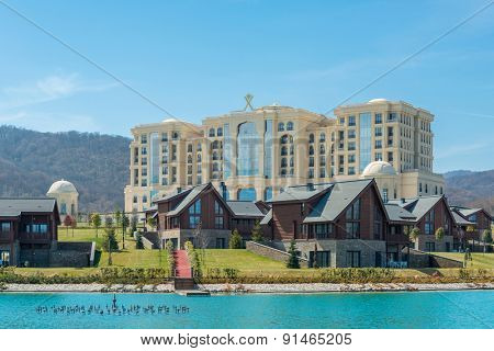 Quba - MARCH 26, 2015: Quba Rixos Hotel on March 26 in Azerbaijan, Quba. Quba Rixos Hotel is luxury hotel in northern Azerbaijan