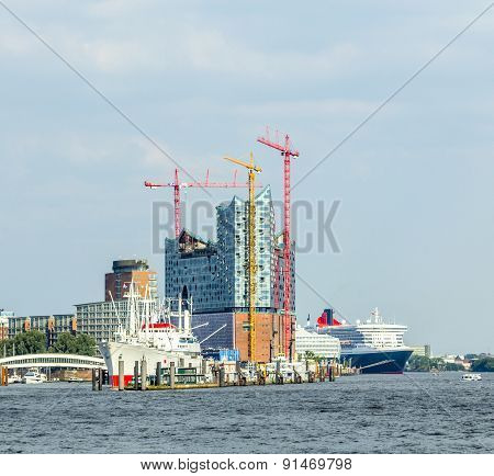 Construction Site Of The Elbphilharmonie In The Port Of Hamburg