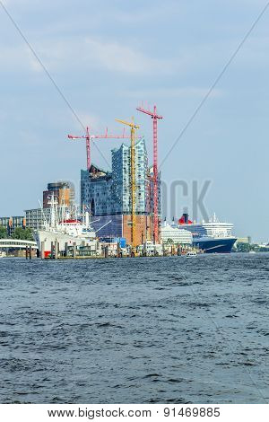 Construction Site Of The Elbphilharmonie In The Port Of Hamburg