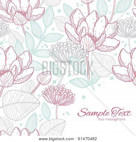 Vector modern line art florals frame corner pattern background
