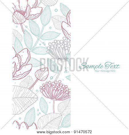 Vector modern line art florals vertical frame seamless pattern background