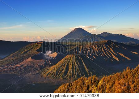 Mount Bromo volcano during sunrise