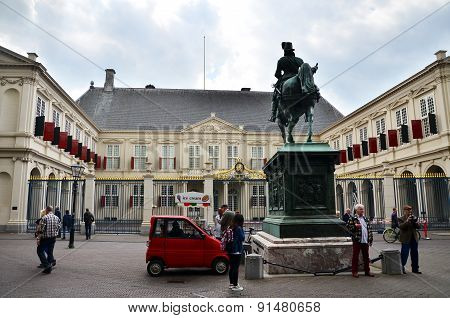 The Hague, Netherlands - May 8, 2015: People Visit Noordeinde Palace, The Hague, Netherlands.