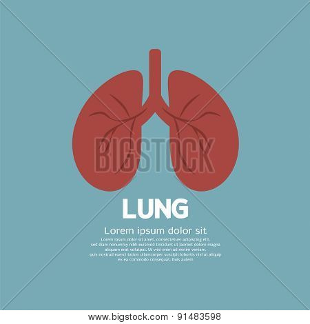 Flat Design Human Lungs On Blue Background.