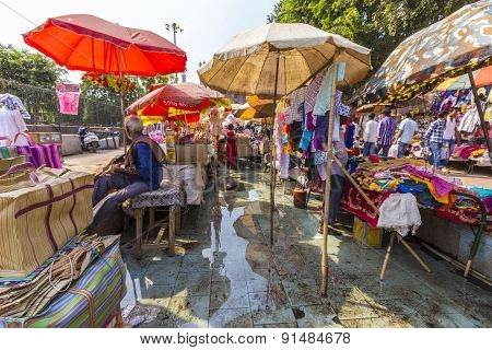 Indian People Bargain And Buy At The Jama Mashid Bazaar