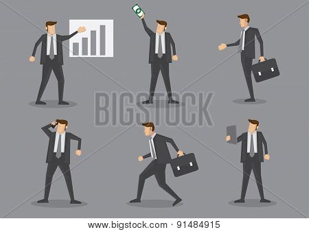 Professional Businessman In Action At Work Vector Illustration