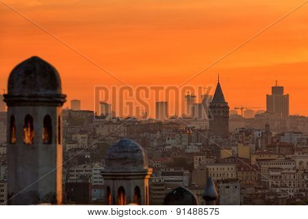 View Of Beyoglu's Region And Galata Tower At Sunrise, Istanbul
