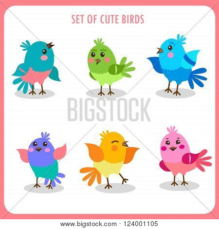 Set Of Cute Birds In Vector. Colorful Birds Vector Collection. Cute Birds Talking. Cute Birds As Pets.