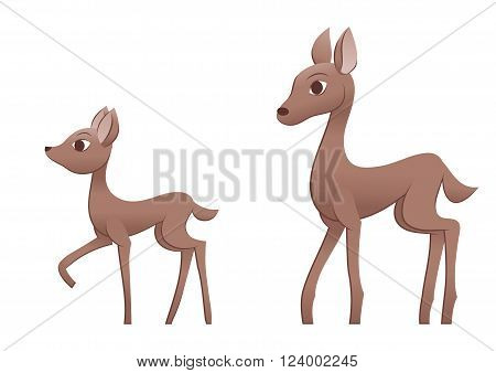 Illustration of the mother deer and fawn. White background