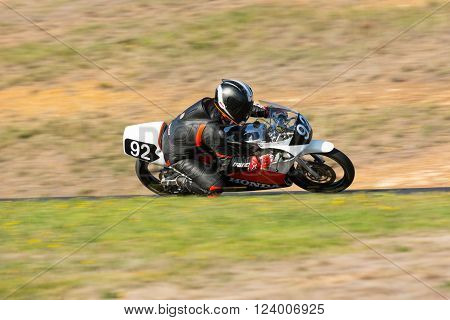 BROADFORD VICTORIA/AUSTRALIA - APRIL 1 2016: Classic bikes practice at Broadford Racetrack before the 2016 Shannons Victorian Historic Road Racing Championship.