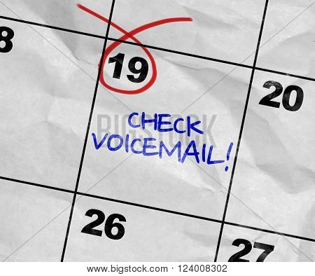 Concept image of a Calendar with the text: Check Voicemail