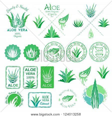 Aloe vera design elements. Aloe badges, icons and emblems.