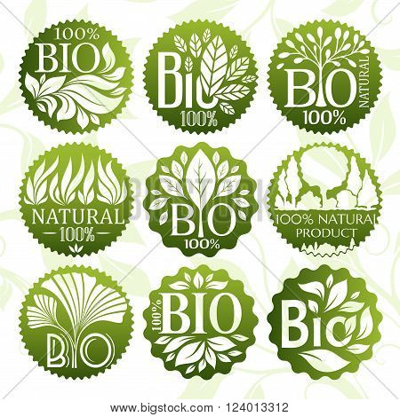 Bio and natural product labels and stickers set.