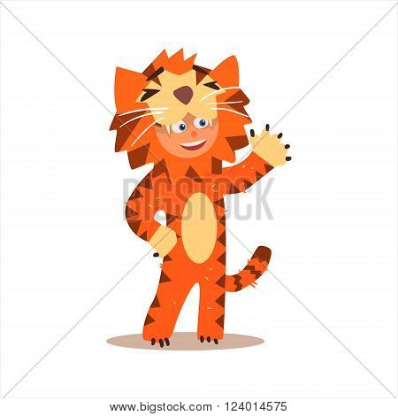 Boy Desguised As Tiger Flat Isolated Vector Image In Cartoon Style On White Background