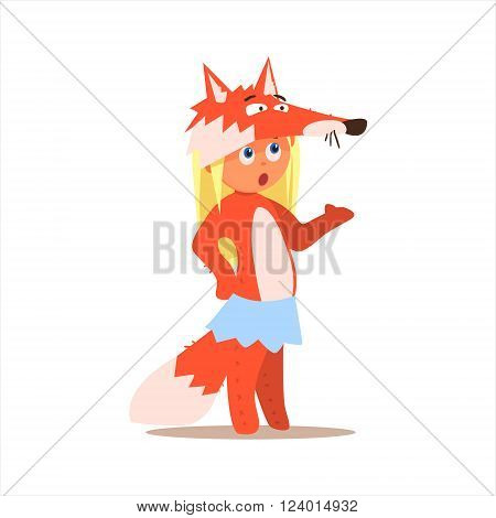 Girl Desguised As Fox Flat Isolated Vector Image In Cartoon Style On White Background