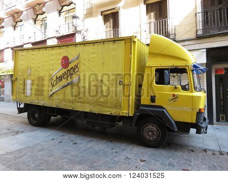 MADRID SPAIN - CIRCA JUNE 2015: Schweppes van parked in a street of the city centre