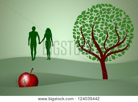 Adam and Eve silhouette in the creation