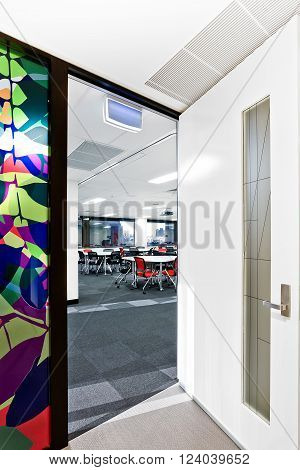 Room Entrance With White Walls And Colorful Design