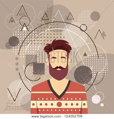 Profile Icon Male Avatar Man Hipster Style Fashion Cartoon Guy Beard Portrait Casual Person Silhouette Face Abstract Triangular Background Sketch Line Flat Design Vector Illustration