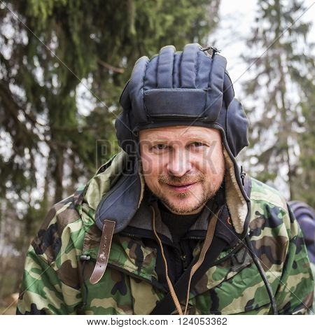 Portrait of a tankman in tank helmet ang camouflage
** Note: Soft Focus at 100%, best at smaller sizes