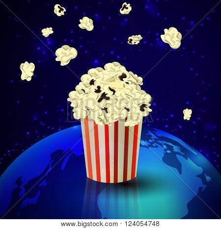 Popcorn and Earth  on dark space background