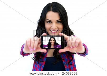 Portrait Of Cute Woman Making Selfie Photo On Smartphone