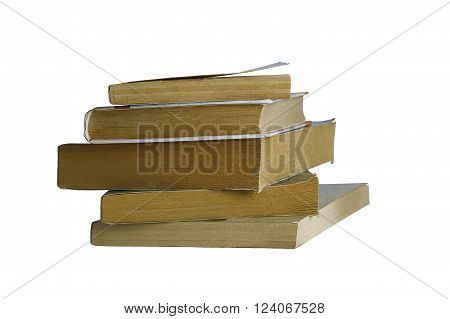 High stack of different old books. Isolated on white. Clipping path.