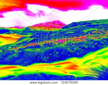 Spring Mountains In Infrared Photo. Amazing Thermography.