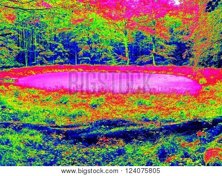 Mountain River In Infrared Photo. Amazing Thermography.