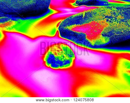 Mountain River In Infrared Photo. Amazing Thermography.