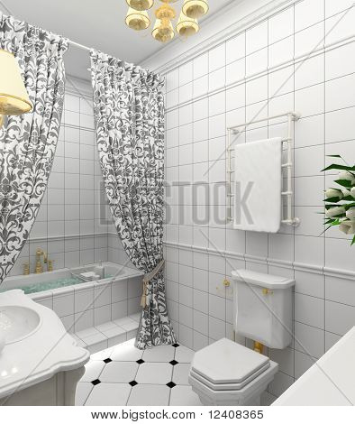 Interior design moderno della stanza da bagno. Rendering 3D